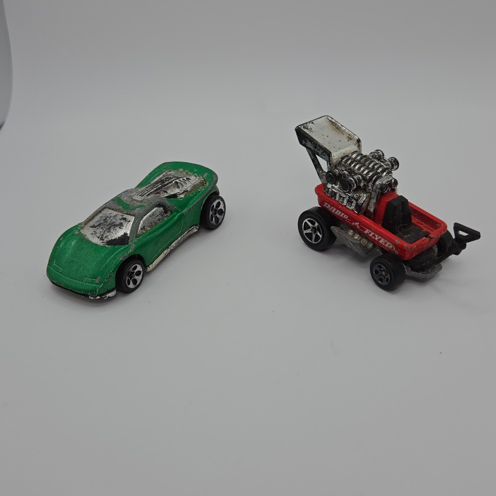 Vintage Hot Wheels 90s Lot Green Sports Car & Red Radio Flyer Wagon Diecast